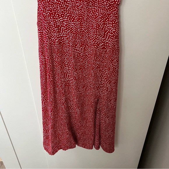 Row A Red Polka Dot Slit Midi Slip Sun Dress Small Knee Length Spaghetti Strap - Picture 14 of 14